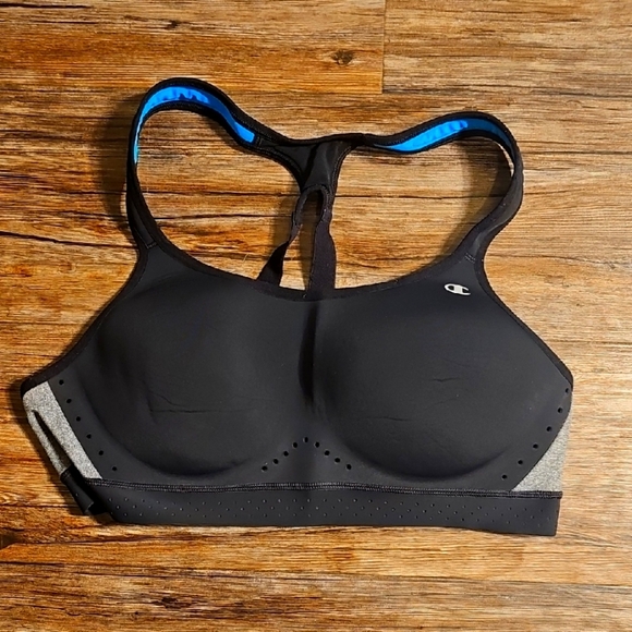 Champion Black and Blue Sports Bra Design W Adjustable Strap Large - Picture 1 of 5
